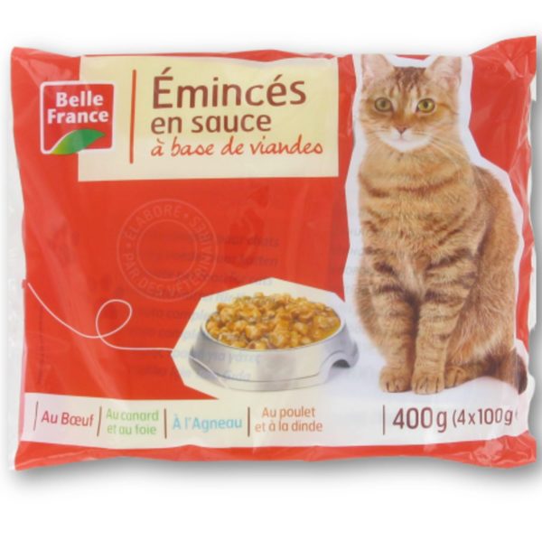 BELLE FRANCE Émincés en sauce à base de viandes (pour chat)