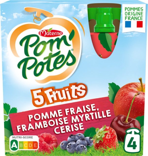 POM'POTES - 5 Fruits Rouges (Pomme-Fraise-Framboise-Myrtille-Cerise) 4x90g