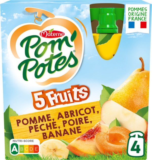 POM'POTES - 5 Fruits Jaunes (Pomme-Abricot-Pêche-Poire-Banane) 4x90g